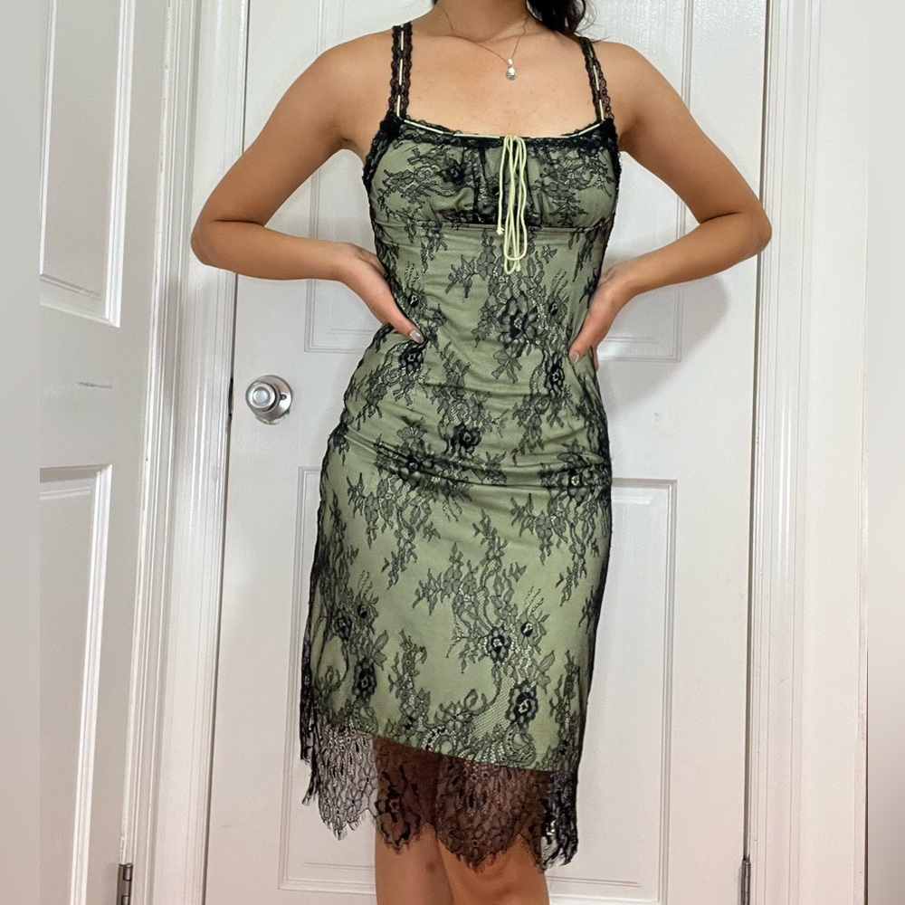 Green & black lace dress